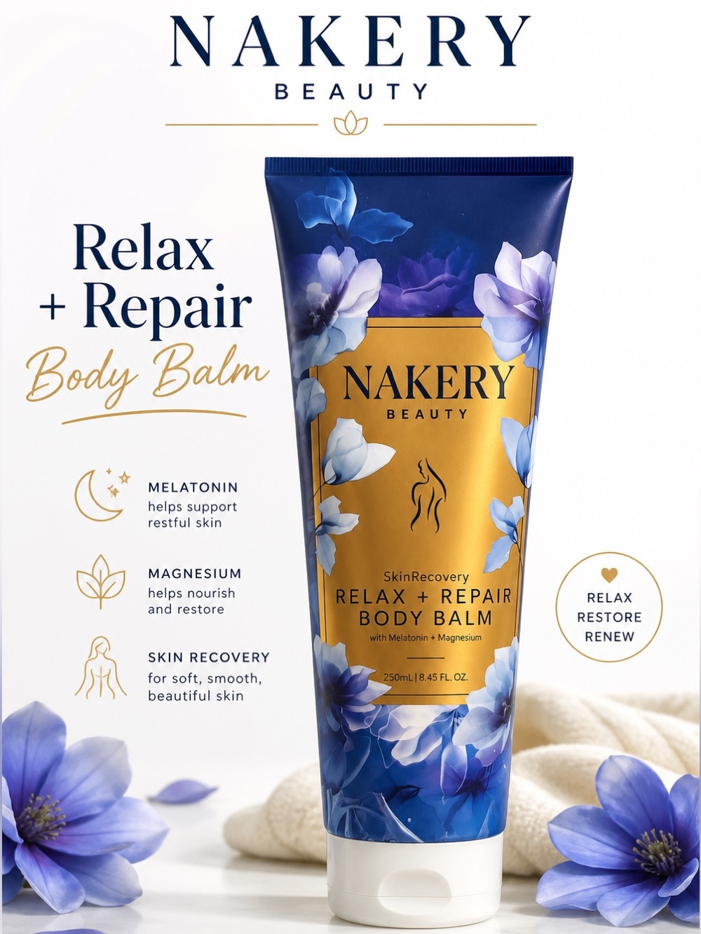 NEW Nakery Beauty SkinRecovery Relax & Repair Body Balm - Magnesium/Melatonin